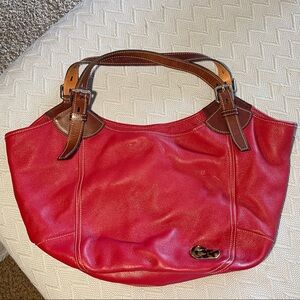 Dooney & Bourke Red Leather Shoulder Bag with Brown Accents